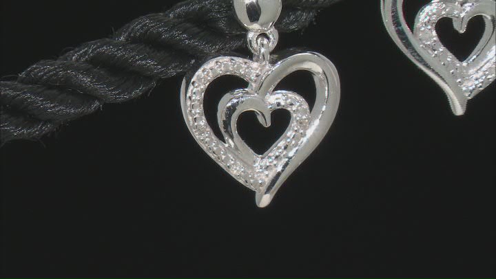 White Diamond Accent Rhodium Over Sterling Silver Heart Dangle Earrings Video Thumbnail
