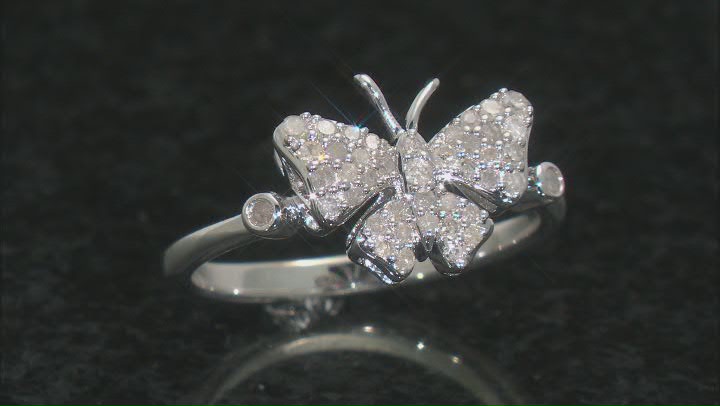 White Diamond Rhodium Over Sterling Silver Cluster Butterfly Ring 0.30ctw Video Thumbnail