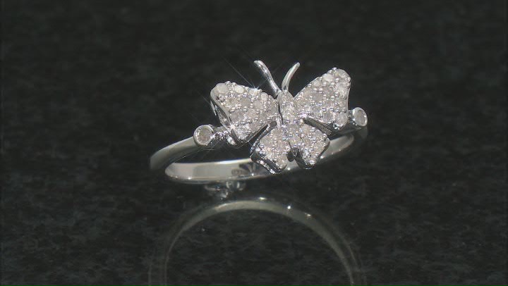 White Diamond Rhodium Over Sterling Silver Cluster Butterfly Ring 0.30ctw Video Thumbnail