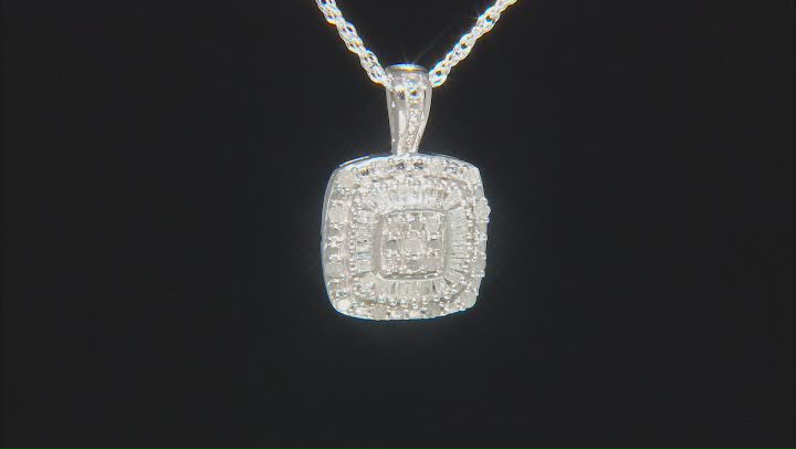 White Diamond Rhodium Over Sterling Silver Cluster Pendant With Chain 0.50ctw