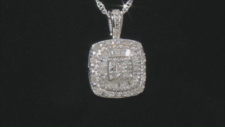 White Diamond Rhodium Over Sterling Silver Cluster Pendant With Chain 0.50ctw Video Thumbnail