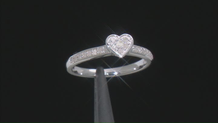 White Diamond Rhodium Over Sterling Silver Heart Band Ring 0.20ctw