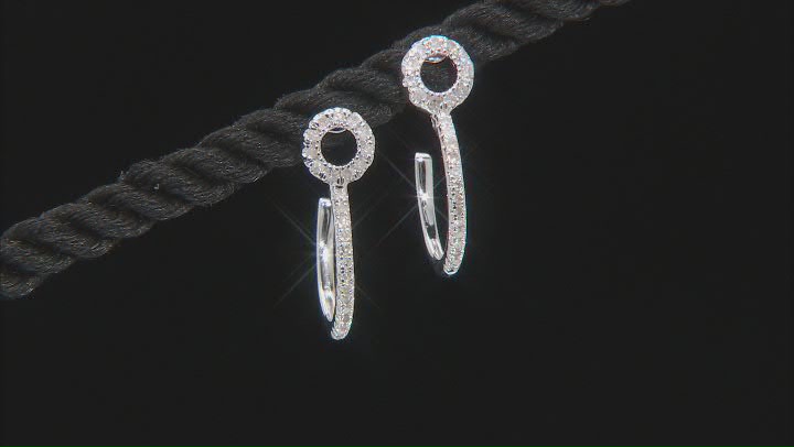 White Diamond Rhodium Over Sterling Silver Geometric Inspired J-Hoop Earrings 0.15ctw Video Thumbnail