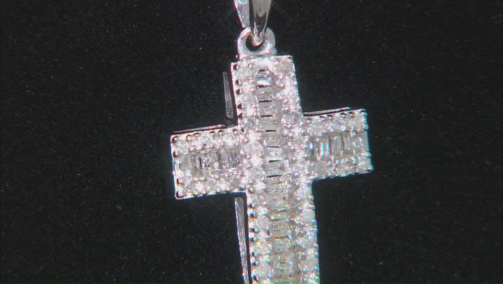 White Diamond Rhodium Over Sterling Silver Cross Pendant And Chain 0.25ctw Video Thumbnail