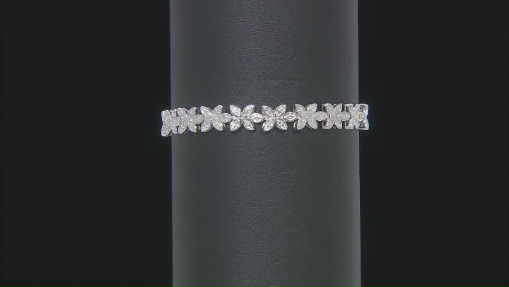 White Diamond Rhodium Over Sterling Silver Floral Tennis Bracelet 0.30ctw