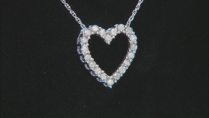 White Diamond Rhodium Over Sterling Silver Heart Pendant With 18" Rope Chain 0.10ctw