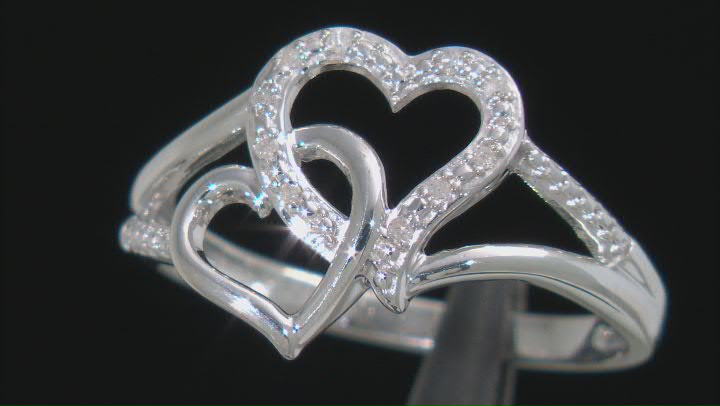 White Diamond Accent Rhodium Over Sterling Silver Double Heart Ring