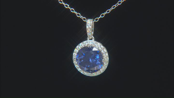 Blue And White Cubic Zirconia Platineve Earrings And Pendant With Chain Set 7.82ctw Video Thumbnail