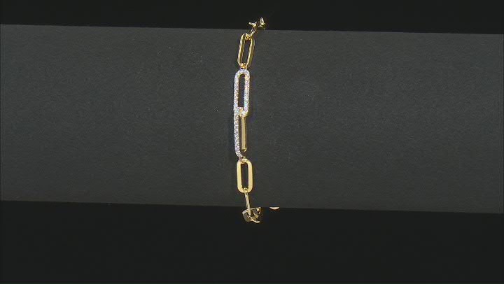 White Cubic Zirconia 18k Yellow Gold Over Sterling Silver Paperclip Chain Bracelet 0.53ctw Video Thumbnail