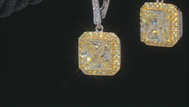 Yellow And White Cubic Zirconia Platineve And 18k Yellow Gold Over Sterling Silver Earrings 8.97ctw Video Thumbnail