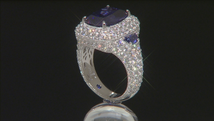Blue And White Cubic Zirconia Platineve Ring 15.18ctw Video Thumbnail
