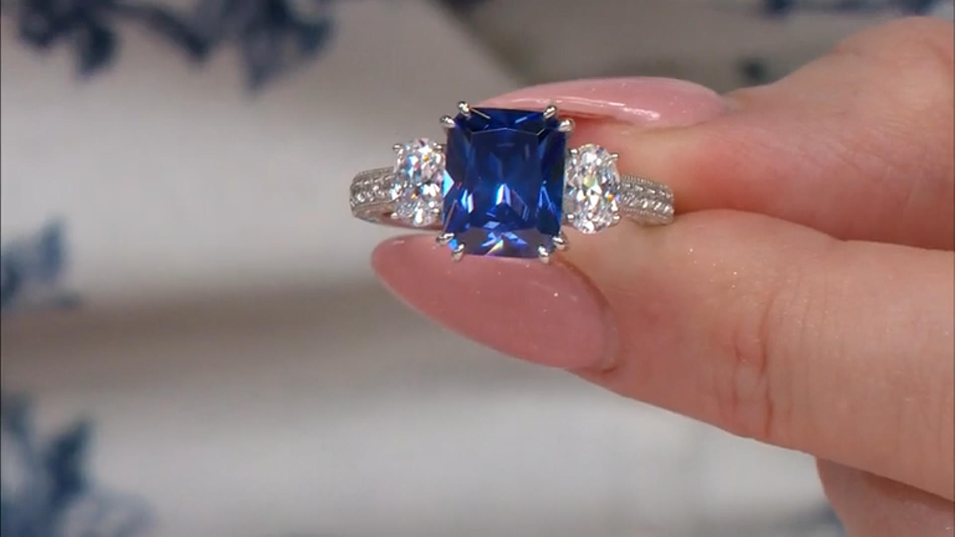 Blue And White Cubic Zirconia Platineve Ring 6.63ctw Video Thumbnail