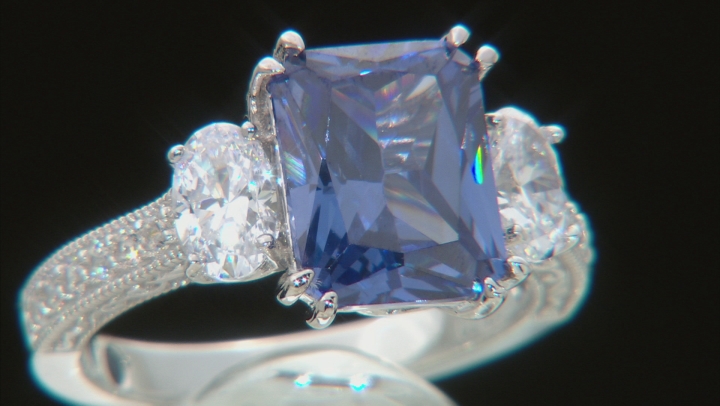 Blue And White Cubic Zirconia Platineve Ring 6.63ctw Video Thumbnail