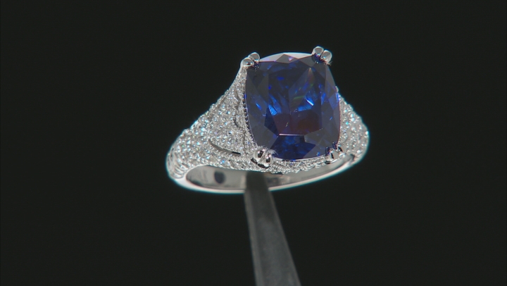 Blue And White Cubic Zirconia Platineve Womens Cocktail Ring 10.32ctw Video Thumbnail
