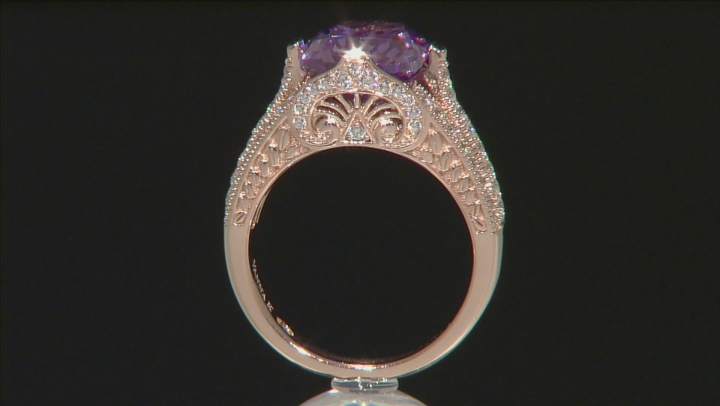 Purple And White Cubic Zirconia 18k Rose Gold Over Silver Ring 10.76ctw Video Thumbnail