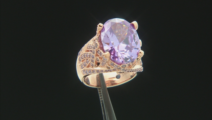 Purple Cubic Zirconia 18k Rose Gold Over Silver Ring 16.70ctw Video Thumbnail