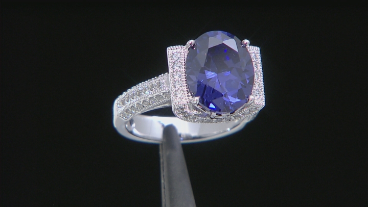 Blue And White Cubic Zirconia Platineve Ring 9.63ctw Video Thumbnail