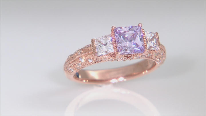 Purple And White Cubic Zirconia 18k Rose Gold Over Silver Ring 3.38ctw Video Thumbnail