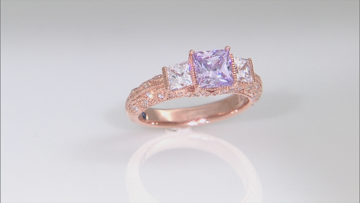 Purple And White Cubic Zirconia 18k Rose Gold Over Silver Ring 3.38ctw Video Thumbnail