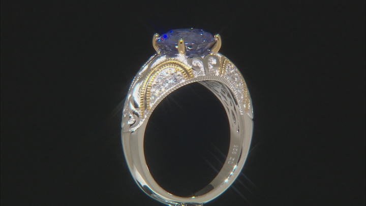 Blue And White Cubic Zirconia Platineve And 18K Yellow Gold Over Sterling Ring 4.45ctw Video Thumbnail