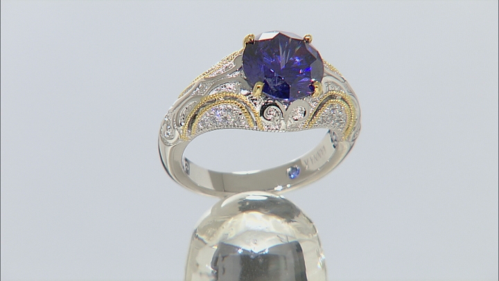 Blue And White Cubic Zirconia Platineve And 18K Yellow Gold Over Sterling Ring 4.45ctw Video Thumbnail