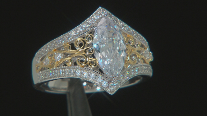 White Cubic Zirconia Platineve And 18k Yellow Gold Over Silver Ring 3.28ctw Video Thumbnail
