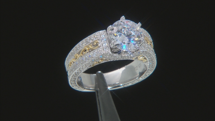 White Cubic Zirconia Platineve And 18k Yellow Gold Over Sterling Silver Ring 6.23ctw Video Thumbnail