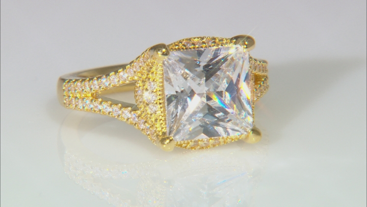 White Cubic Zirconia 18k Yellow Gold Over Silver Ring 6.32ctw Video Thumbnail
