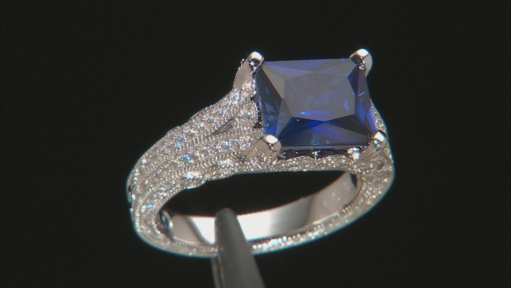 Lab Created Blue Sapphire And White Cubic Zirconia Platineve Ring 4.81ctw Video Thumbnail