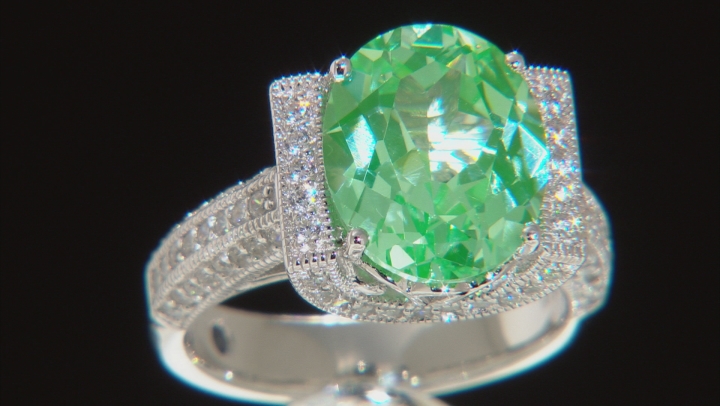 Lab Created Green Spinel & White Cubic Zirconia Platineve Center Design Ring 5.44ctw Video Thumbnail