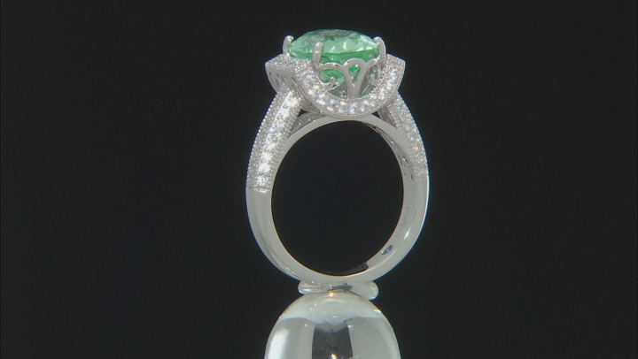 Lab Created Green Spinel & White Cubic Zirconia Platineve Center Design Ring 5.44ctw Video Thumbnail