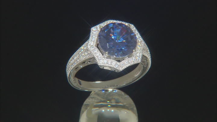 Blue And White Cubic Zirconia Platineve Ring 6.44ctw Video Thumbnail