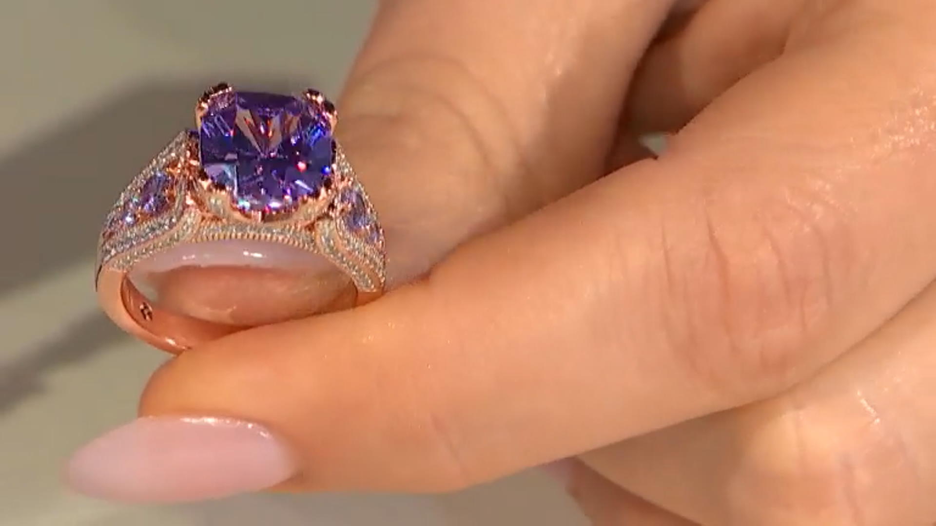 Lavender And White Cubic Zirconia 18k Rose Gold Over Sterling Silver Ring 9.09ctw Video Thumbnail