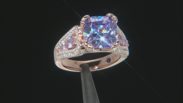 Lavender And White Cubic Zirconia 18k Rose Gold Over Sterling Silver Ring 9.09ctw Video Thumbnail