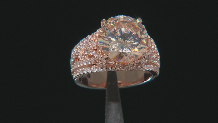 Champagne And White Cubic Zirconia 18k Rose Gold Over Sterling Silver Ring 12.40ctw Video Thumbnail