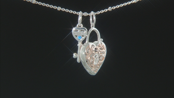 White Cubic Zirconia Platineve ® Heart And Key Pendant With Chain 0.68ctw Video Thumbnail