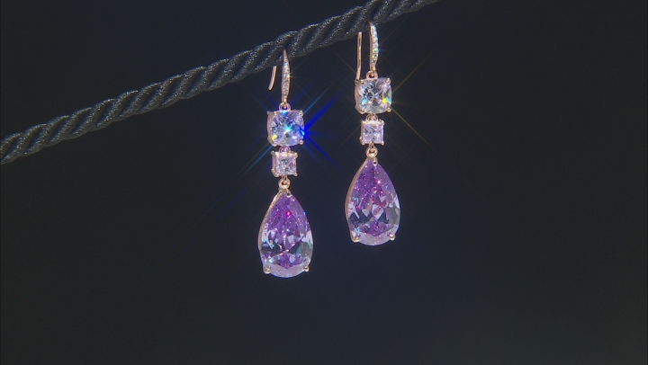 Purple And Lavender Cubic Zirconia 18k Rose Gold Over Sterling Silver Earrings 33.77ctw Video Thumbnail
