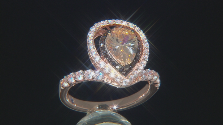 Champagne, White And Mocha Cubic Zirconia 18k Rose Gold Over Sterling Silver Ring. 4.71ctw Video Thumbnail