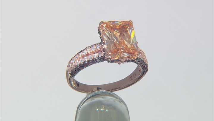 Champagne, White And Mocha Cubic Zirconia 18k Rose Gold Over Sterling Silver Ring. 12.12ctw Video Thumbnail