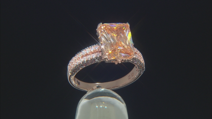 Champagne, White And Mocha Cubic Zirconia 18k Rose Gold Over Sterling Silver Ring. 12.12ctw Video Thumbnail