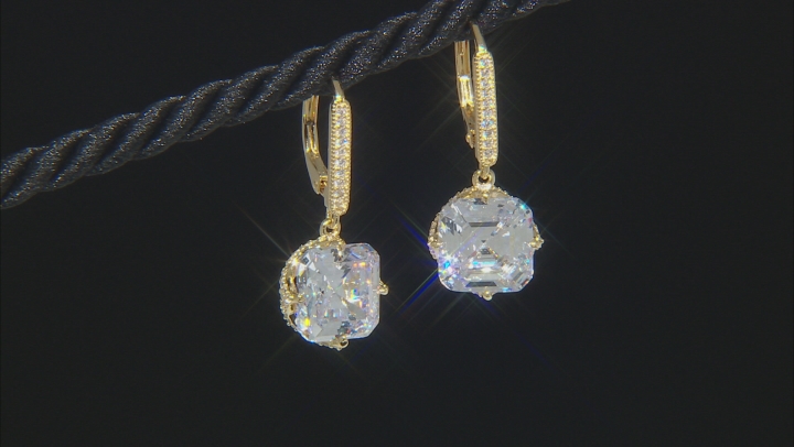 White Cubic Zirconia 18k Yellow Gold Over Sterling Silver Earrings 17.42ctw Video Thumbnail