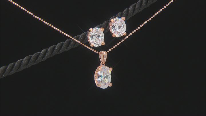 White Cubic Zirconia 18k Rose Gold Over Sterling Silver Pendant With Chain And Earrings Set 12.74ctw Video Thumbnail