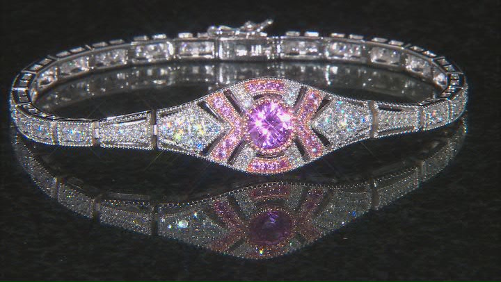 Pink Lab Created Sapphire And White Cubic Zirconia Platineve Bracelet 4.88ctw Video Thumbnail