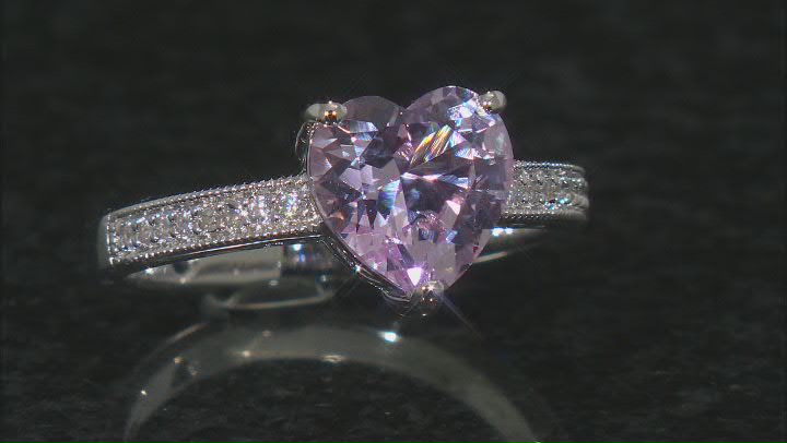 Pink Lab Created Sapphire And White Cubic Zirconia Platineve Heart Shape Ring 2.88ctw Video Thumbnail