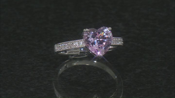 Pink Lab Created Sapphire And White Cubic Zirconia Platineve Heart Shape Ring 2.88ctw Video Thumbnail