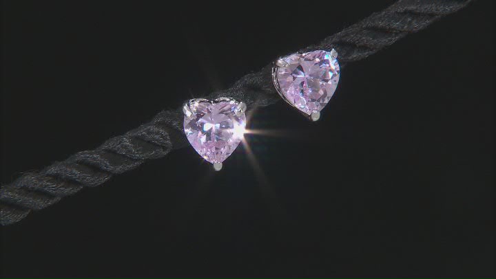Pink Lab Created Sapphire Platineve Heart Shape Earrings 3.75ctw Video Thumbnail