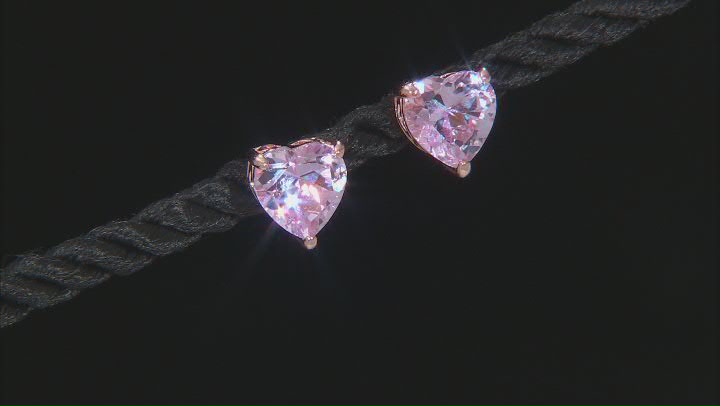 Pink Lab Created Sapphire 18k Rose Gold Over Sterling Silver Heart Shape Earrings 3.76ctw Video Thumbnail