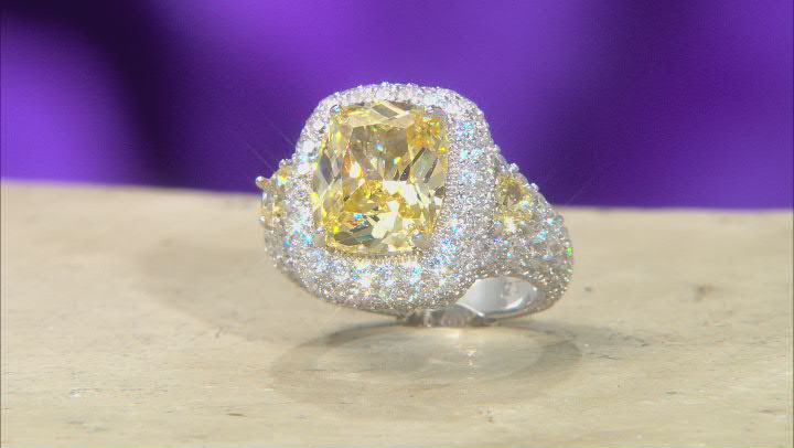 Canary And White Cubic Zirconia Platineve Ring 15.36ctw Video Thumbnail
