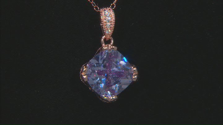 Purple & White Cubic Zirconia 18k Rose Gold Over Sterling Silver Pendant With Chain 7.60ctw Video Thumbnail