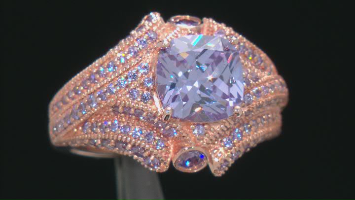 Purple Cubic Zirconia 18k Rose Gold Over Sterling Silver Ring. 5.40ctw Video Thumbnail